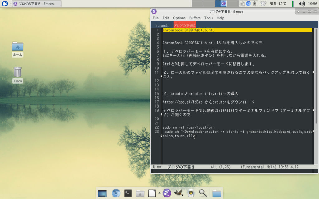 スクリーンショット Xubuntu 18.10 on Chromebook C101PA